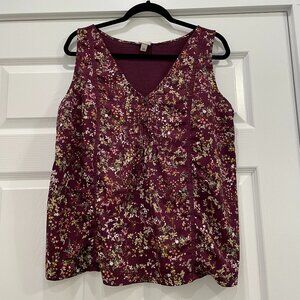 Women's Merona Burgundy V-Neck Floral Sleeveless Blouse XXL